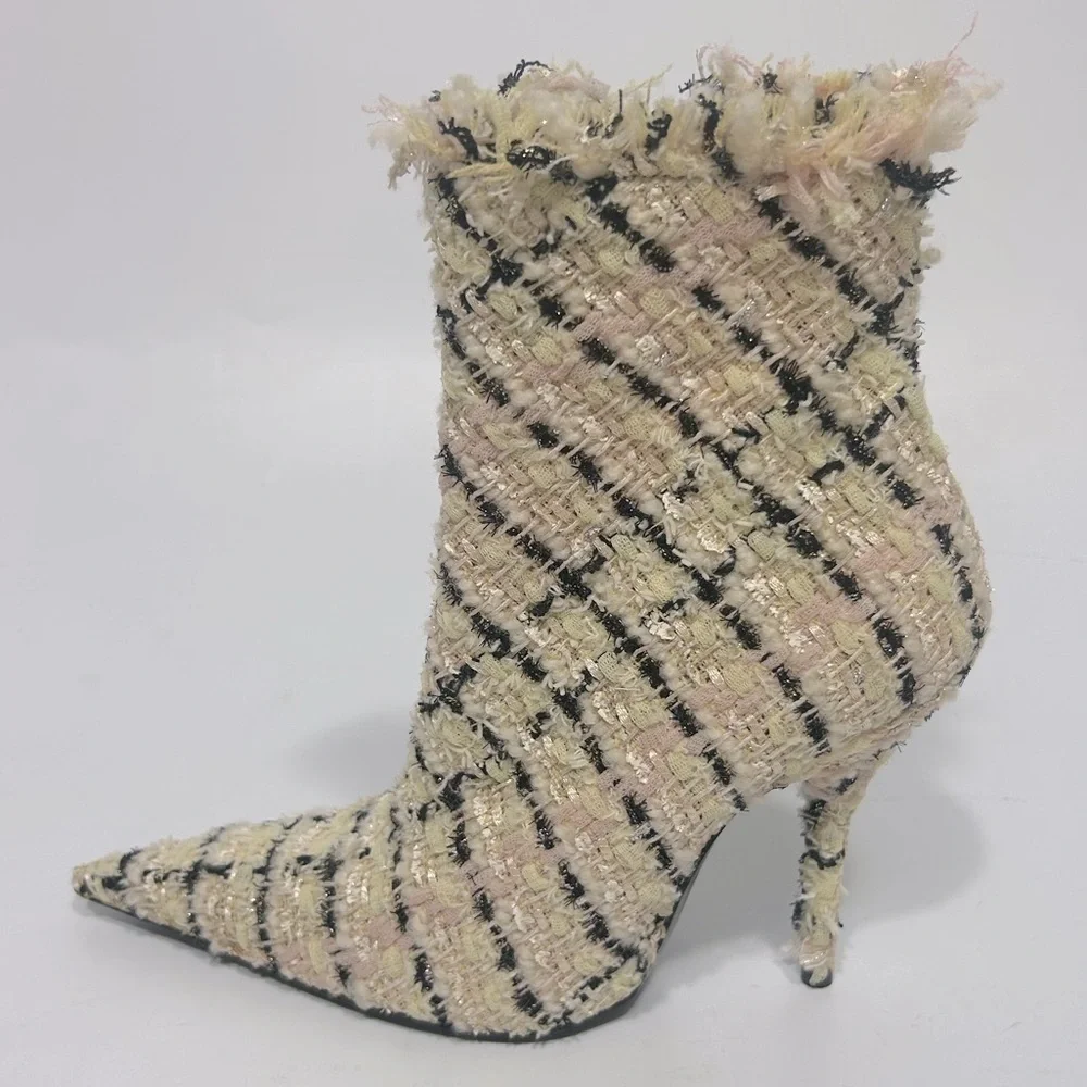 Balenciaga Tweed Ankle Boots Size EU37.5 Cream/Black - Picture 2 of 12